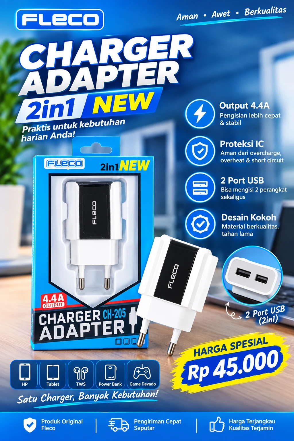 Fleco CH-205 Charger Adapter 2in1