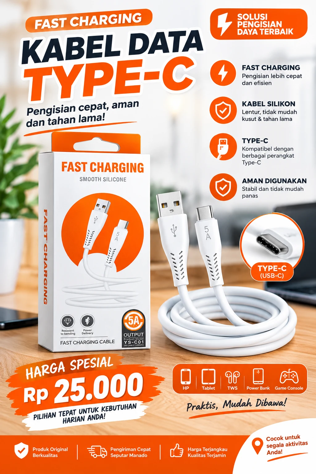 Kabel Data Type-C Fast Charging 5A
